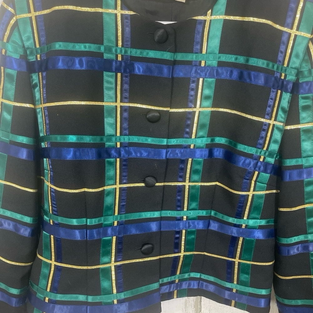 Talbots Vintage Black Multi Plaid Ribbon Jacket size 8 Christmas Holiday Festive - Picture 8 of 9